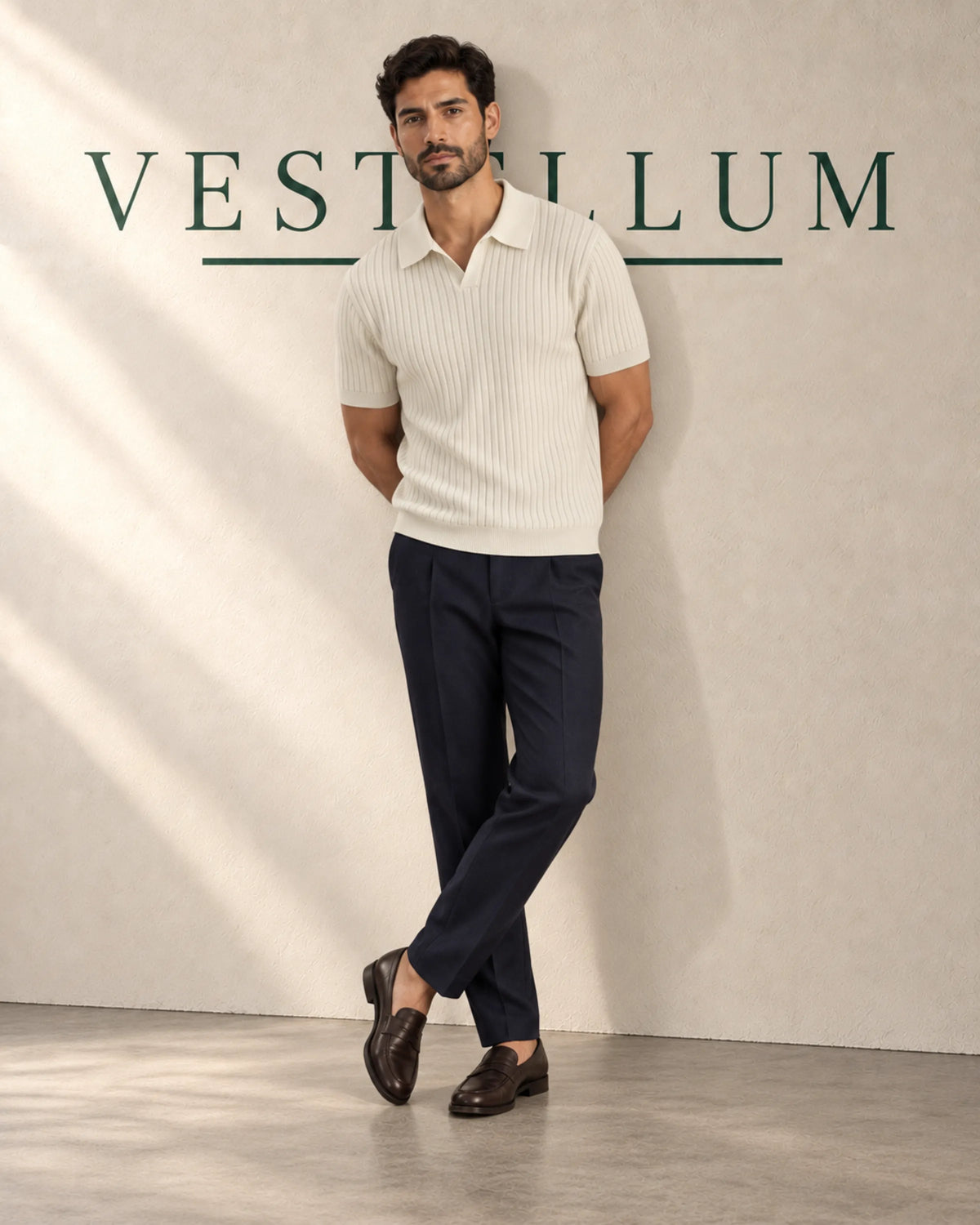 Men's Vertical Ribbed Knit Polo Shirt, product photo 2