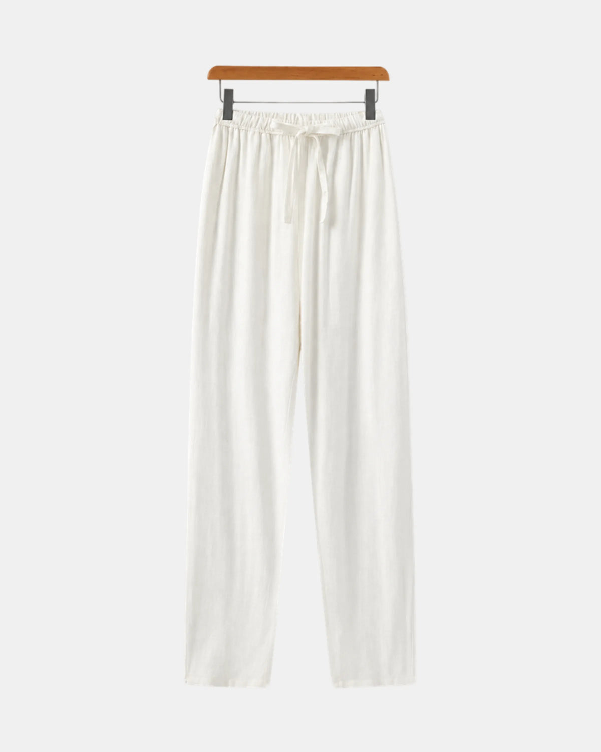 Men's Straight-Leg Linen Drawstring Trousers in white