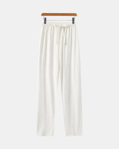 Men's Straight-Leg Linen Drawstring Trousers in white
