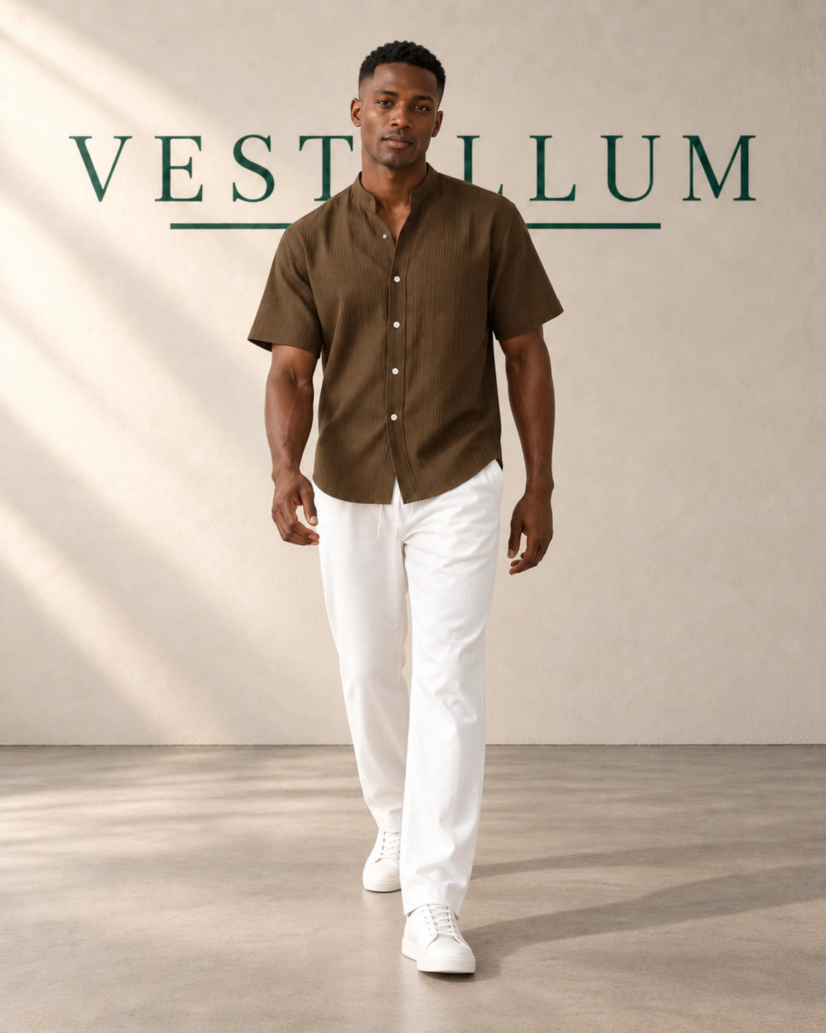 Men's Band Collar Short-Sleeve Shirt & Drawstring Trouser Set, product photo 2