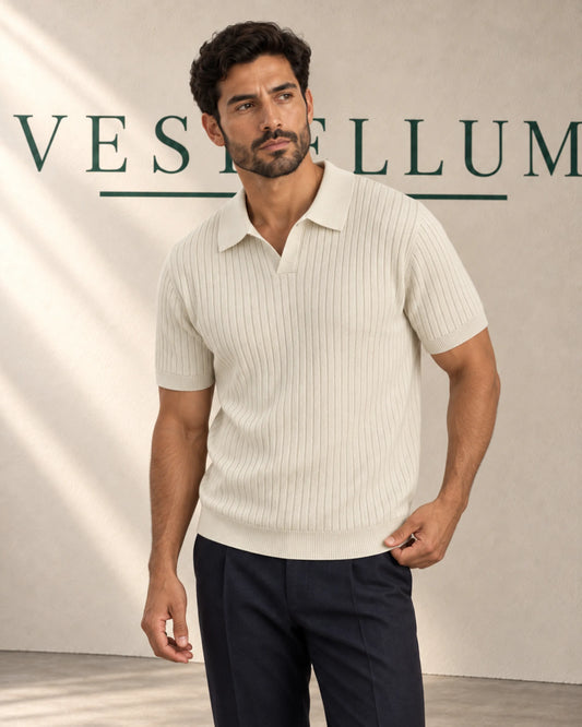 Men's Vertical Ribbed Knit Polo Shirt, product photo 1