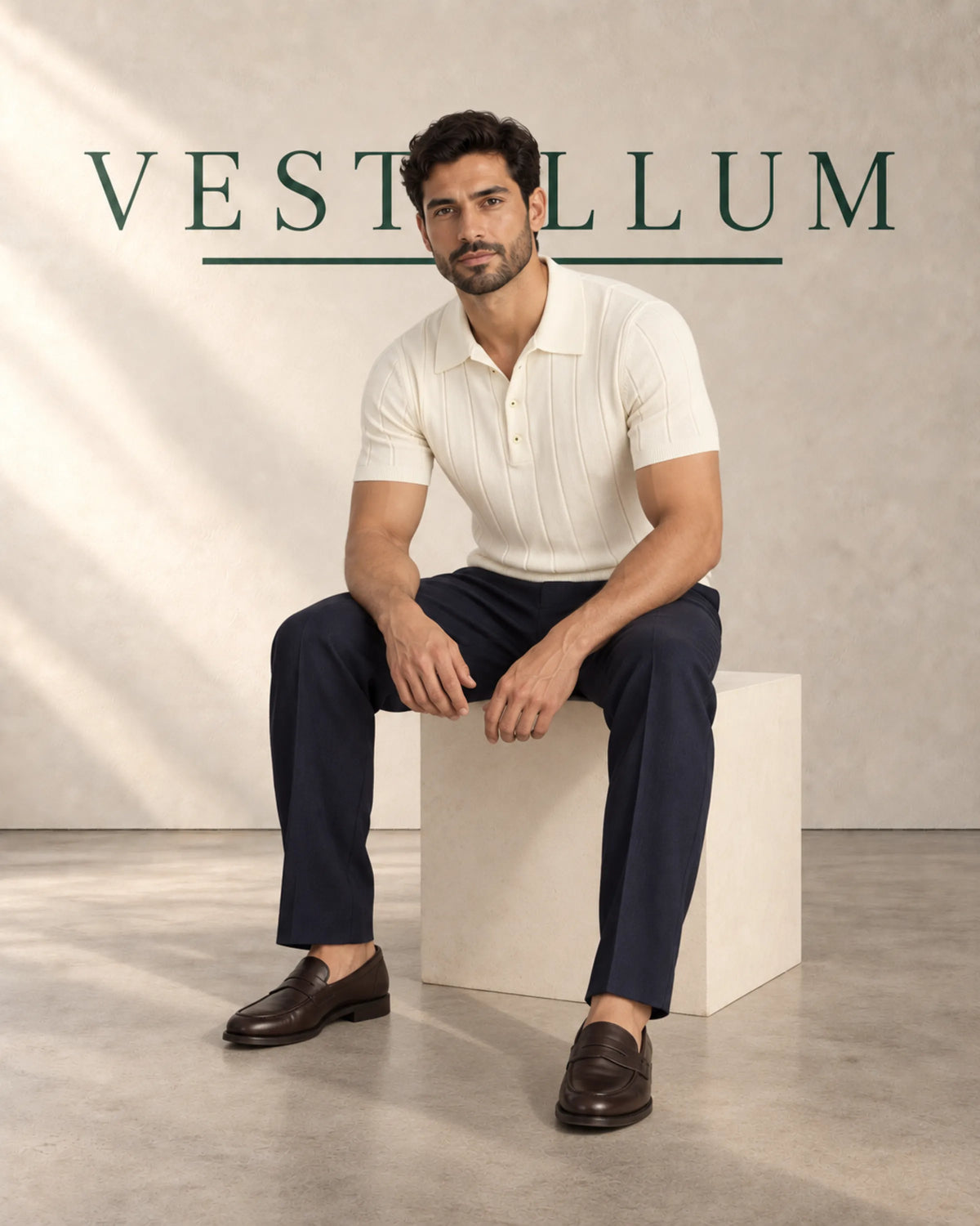 Men's Ribbed Cotton Polo Shirt with Spread Collar, product photo 3