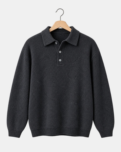Men's Drop-Shoulder Knitted Polo Jumper in navy