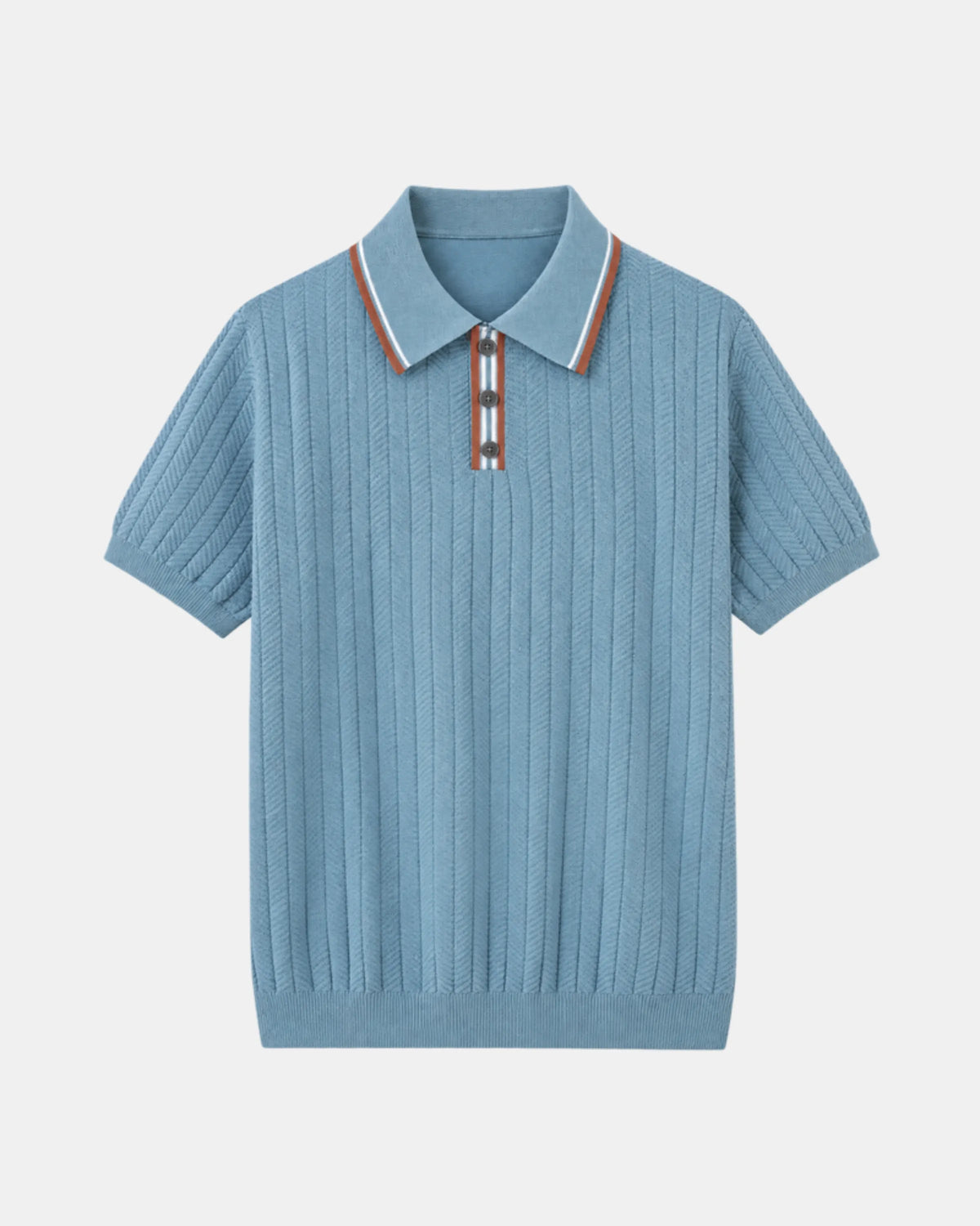 Men's Herringbone Knit Polo Shirt with Contrast Piping in blue grey