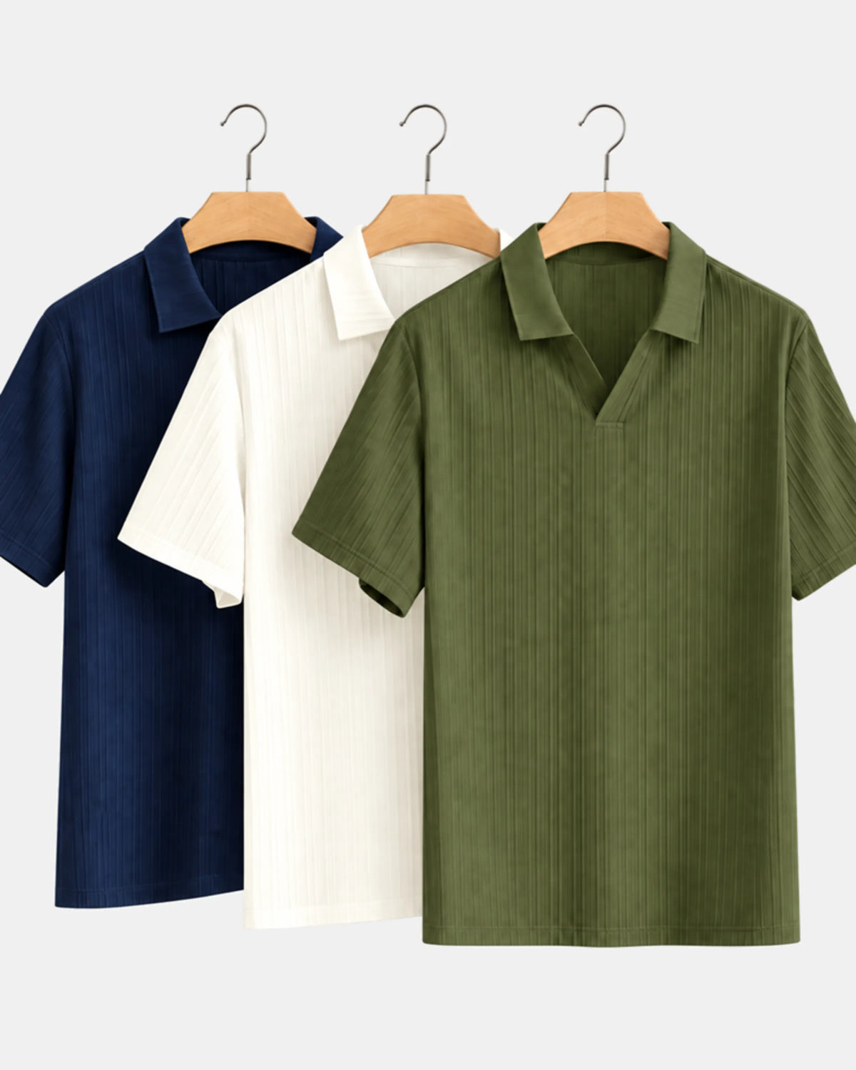 Men's Textured Short-Sleeve Polo Shirt 3-Pack in navy / cream / olive