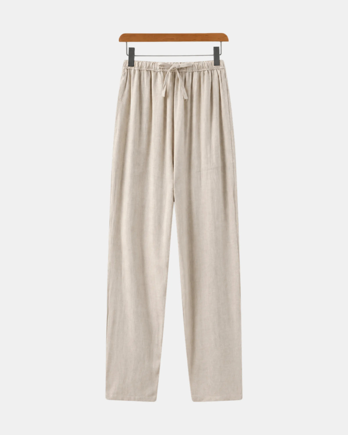 Men's Straight-Leg Linen Drawstring Trousers in beige