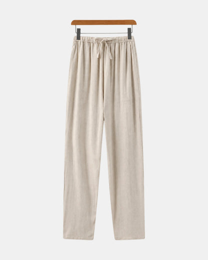 Men's Straight-Leg Linen Drawstring Trousers in beige
