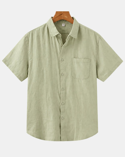 Men's Short-Sleeve Linen Shirt with Chest Pocket in mint green