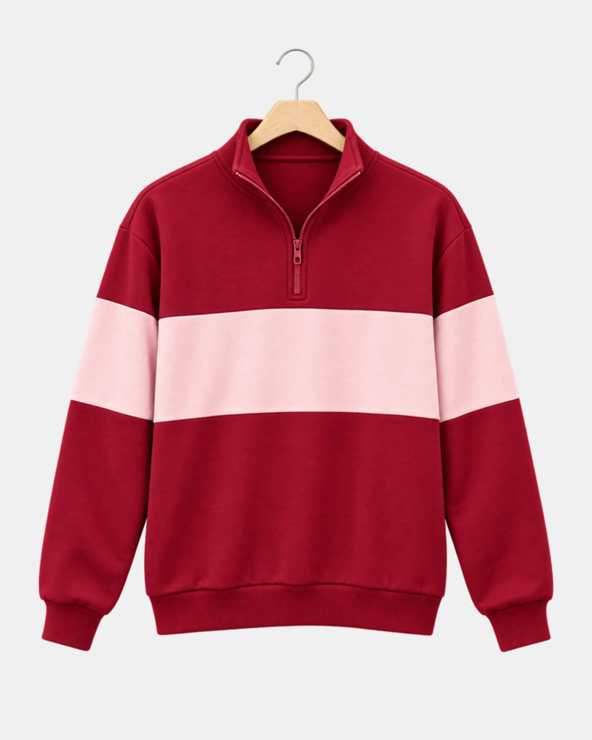 Men's Colourblock Half-Zip Sweatshirt in burgundy