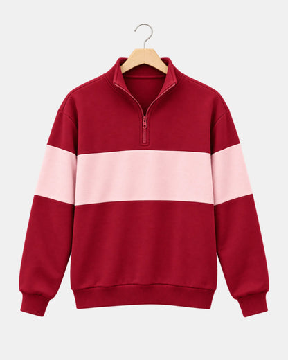 Men's Colourblock Half-Zip Sweatshirt in burgundy