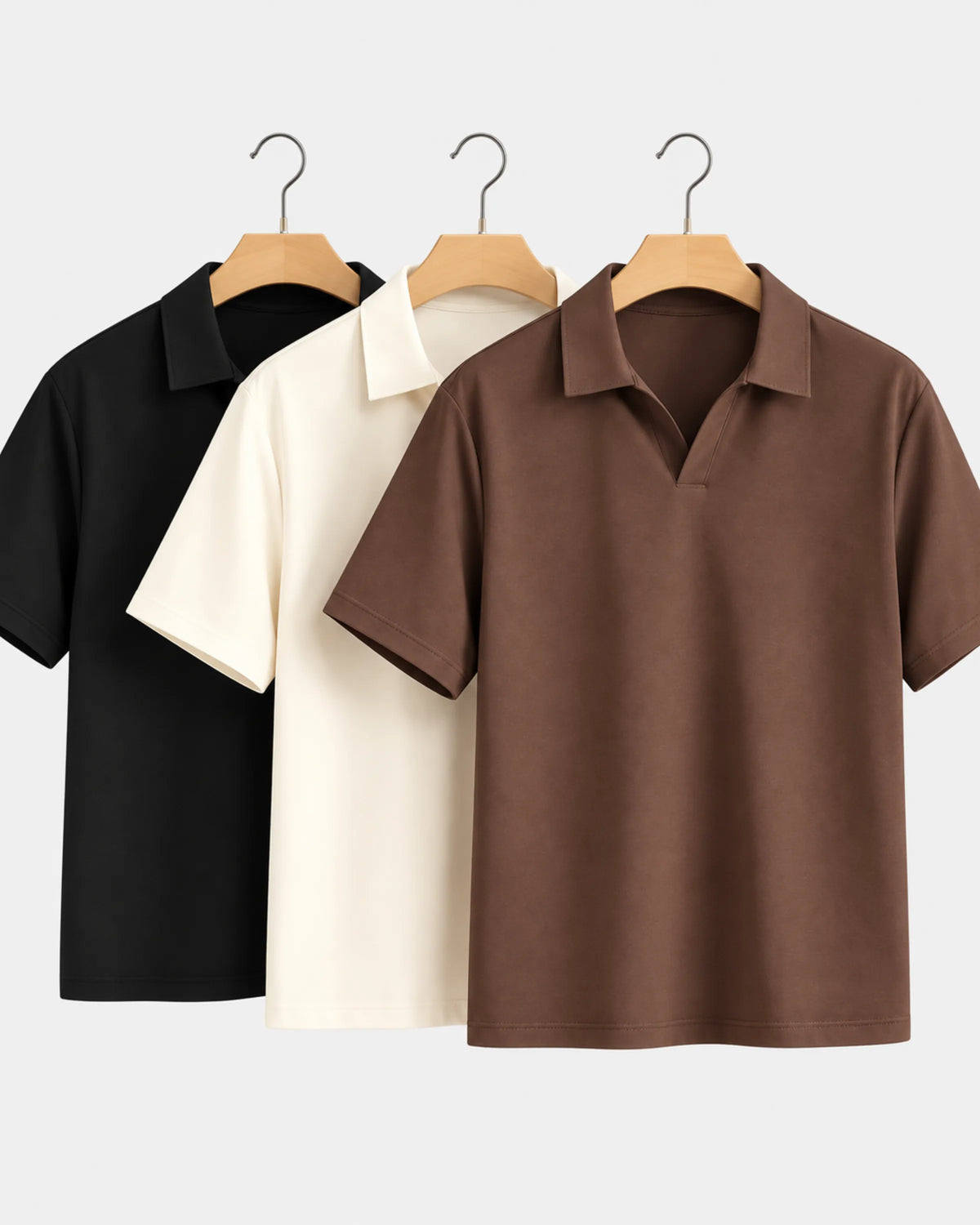 Men's Textured Short-Sleeve Polo Shirt 3-Pack in black / cream / brown