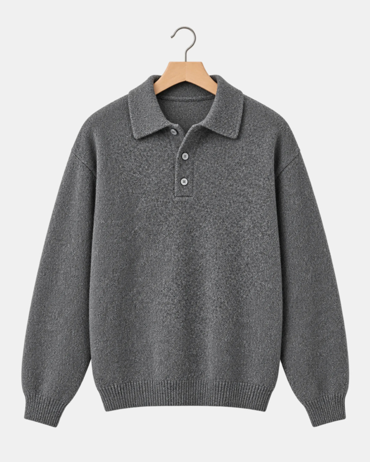 Men's Drop-Shoulder Knitted Polo Jumper in charcoal