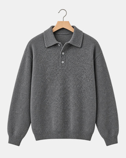Men's Drop-Shoulder Knitted Polo Jumper in charcoal