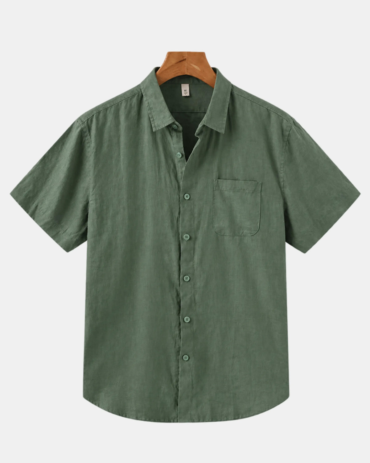 Men's Short-Sleeve Linen Shirt with Chest Pocket in green