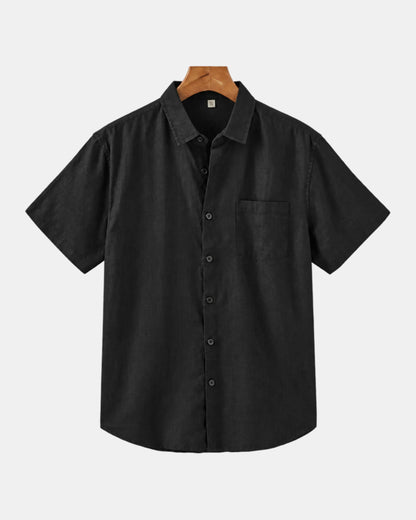 Men's Short-Sleeve Linen Shirt with Chest Pocket in black