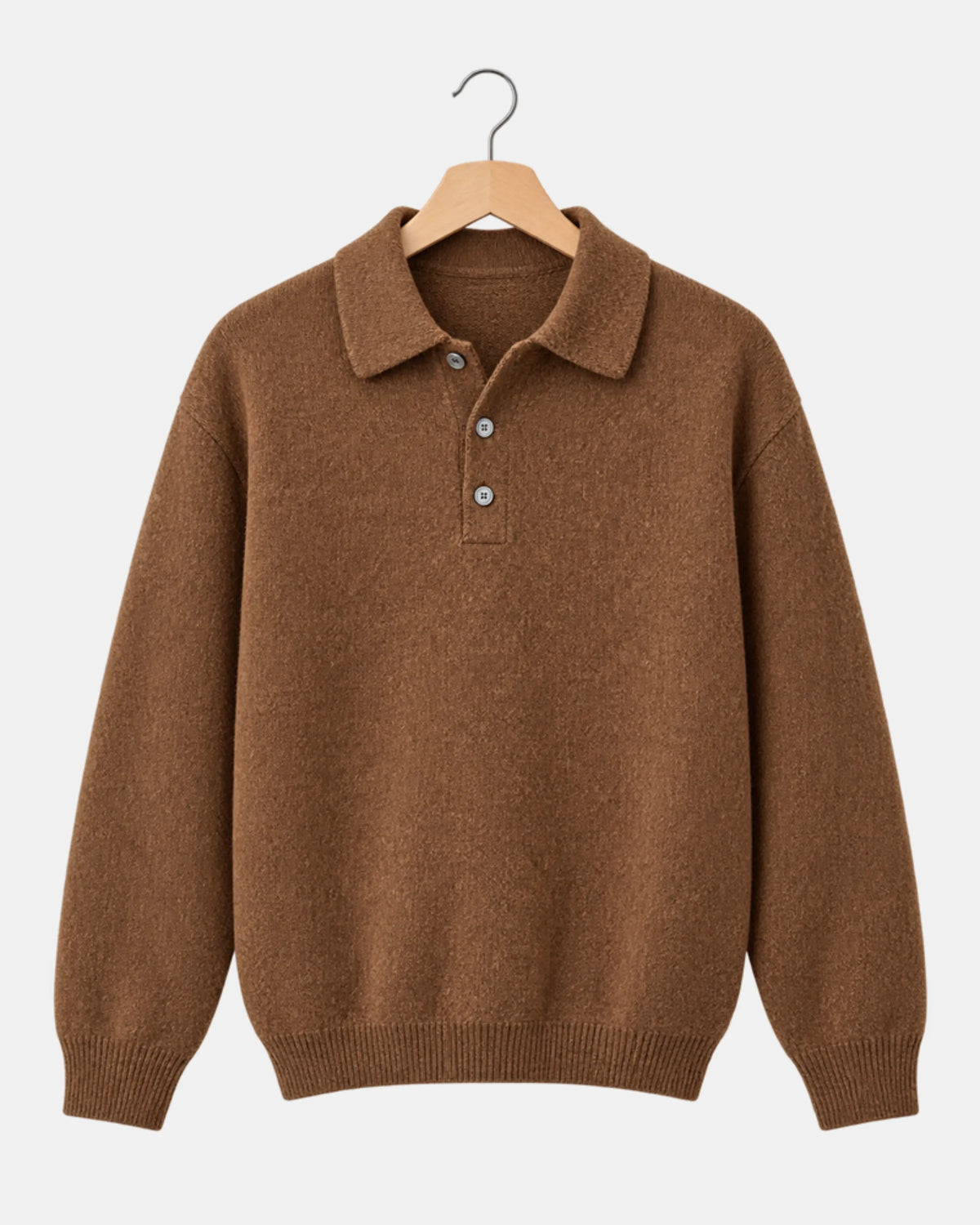 Men's Drop-Shoulder Knitted Polo Jumper in brown