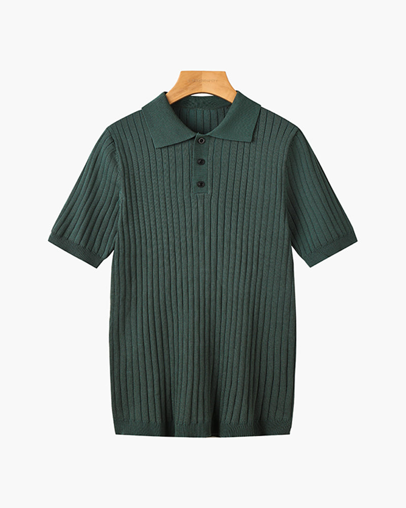 Ribbed Knit Polo Shirt