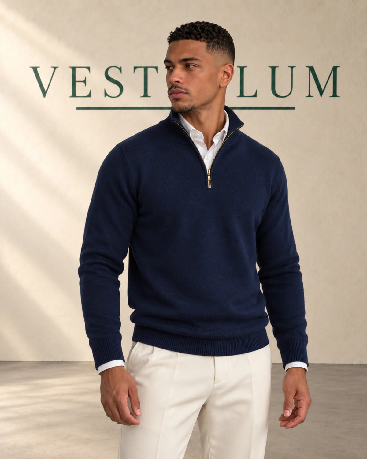 Men's Half-Zip Knitted Jumper with Stand Collar, product photo 1