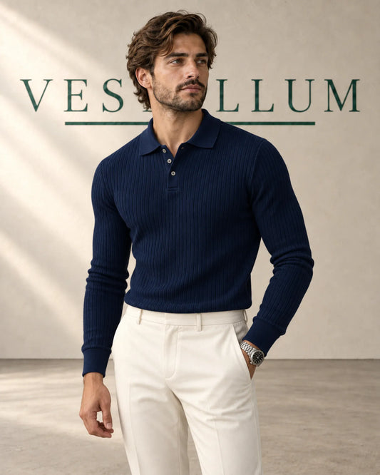 Men's Long-Sleeve Ribbed Stretch Polo Shirt, product photo 1