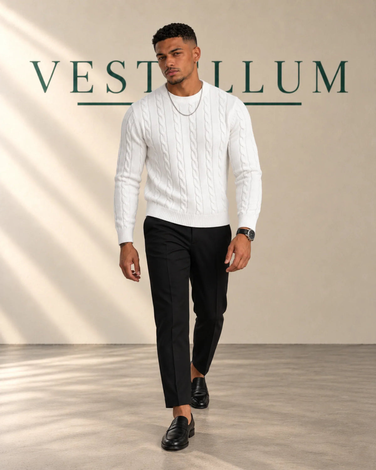 Men's Cable-Knit Crew Neck Jumper, product photo 2
