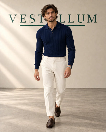 Men's Long-Sleeve Ribbed Stretch Polo Shirt, product photo 2