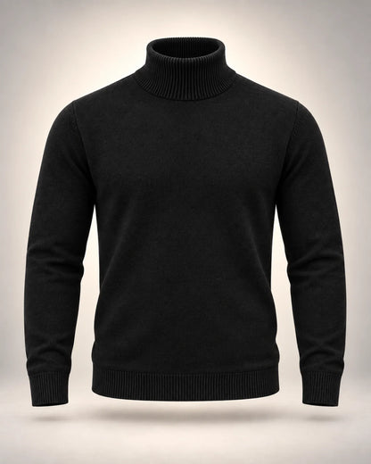 Men's High-Neck Fine Knit Jumper in black