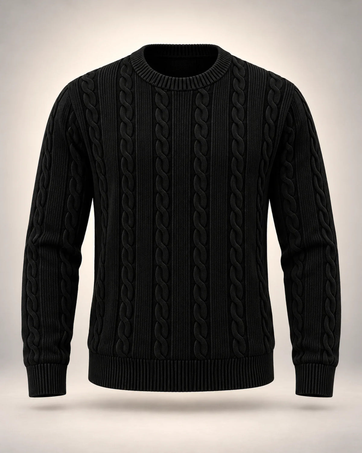 Men's Cable-Knit Crew Neck Jumper in black