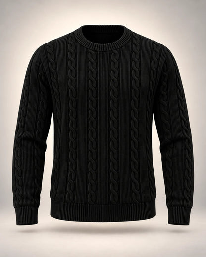 Men's Cable-Knit Crew Neck Jumper in black
