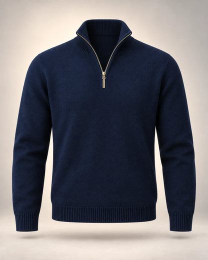 Men's Half-Zip Knitted Jumper with Stand Collar in navy