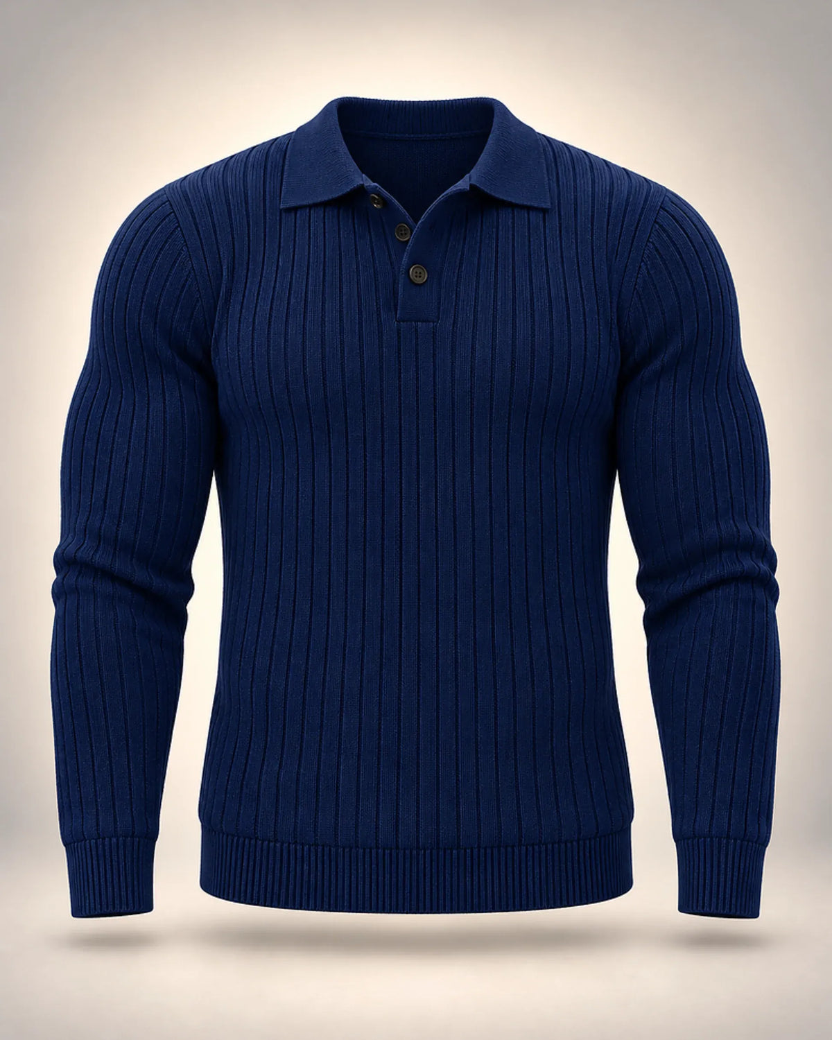 Men's Long-Sleeve Ribbed Stretch Polo Shirt in navy
