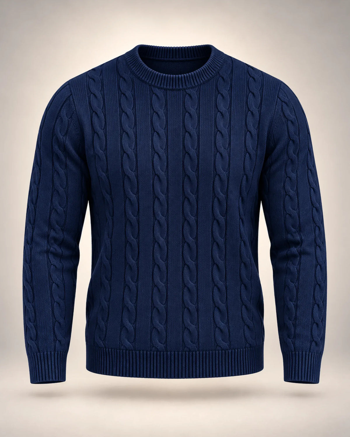Men's Cable-Knit Crew Neck Jumper in navy