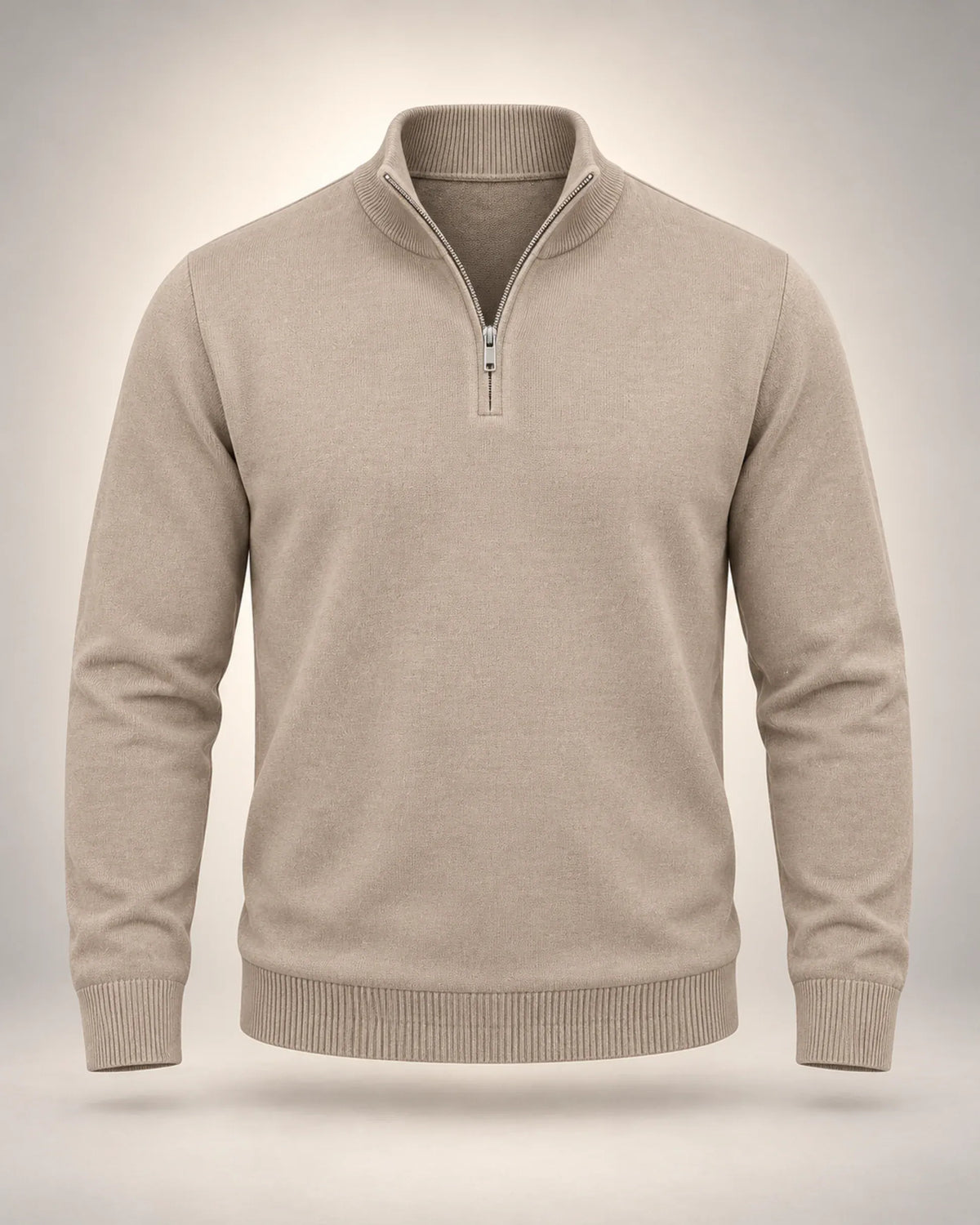 Men's Half-Zip Knitted Jumper with Stand Collar in beige