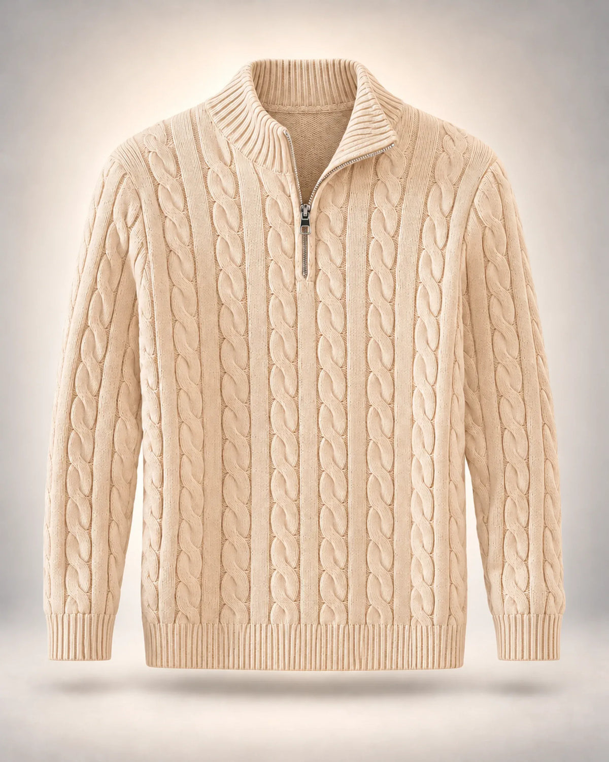 Men's Cable-Knit Half-Zip Jumper in beige