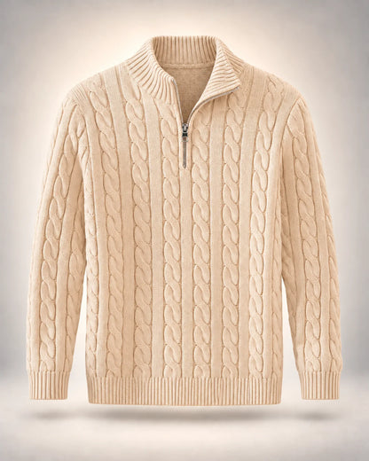 Men's Cable-Knit Half-Zip Jumper in beige