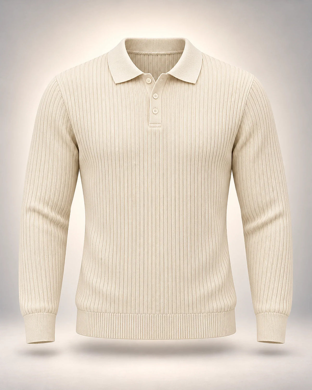 Men's Long-Sleeve Ribbed Stretch Polo Shirt in beige