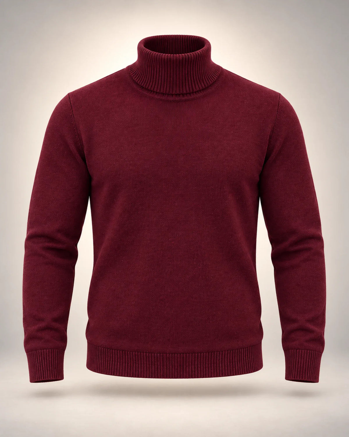 Men's High-Neck Fine Knit Jumper in burgundy