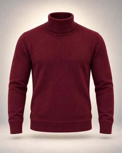Men's High-Neck Fine Knit Jumper in burgundy