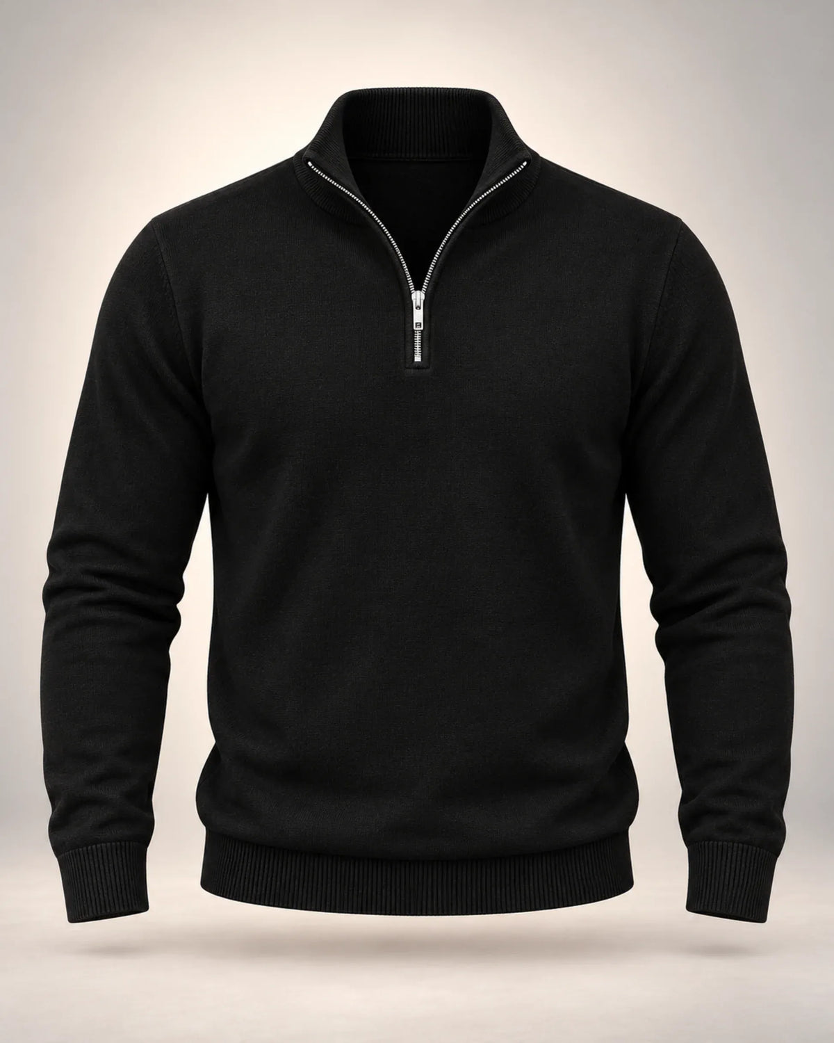 Men's Half-Zip Knitted Jumper with Stand Collar in black