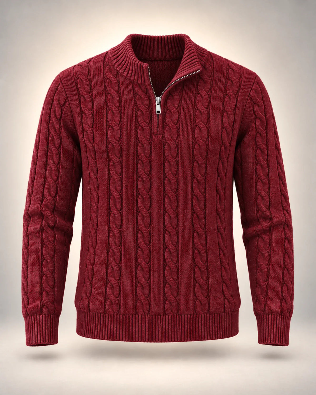 Men's Cable-Knit Half-Zip Jumper in burgundy