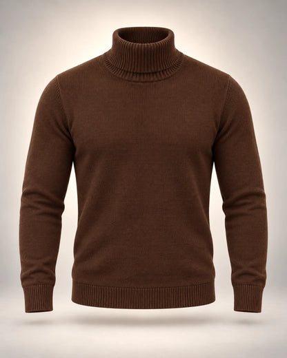 Men's High-Neck Fine Knit Jumper in brown