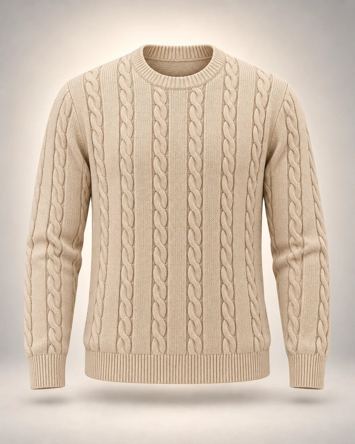 Men's Cable-Knit Crew Neck Jumper in beige