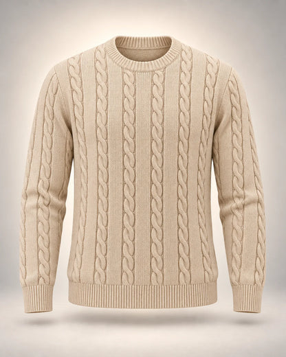 Men's Cable-Knit Crew Neck Jumper in beige