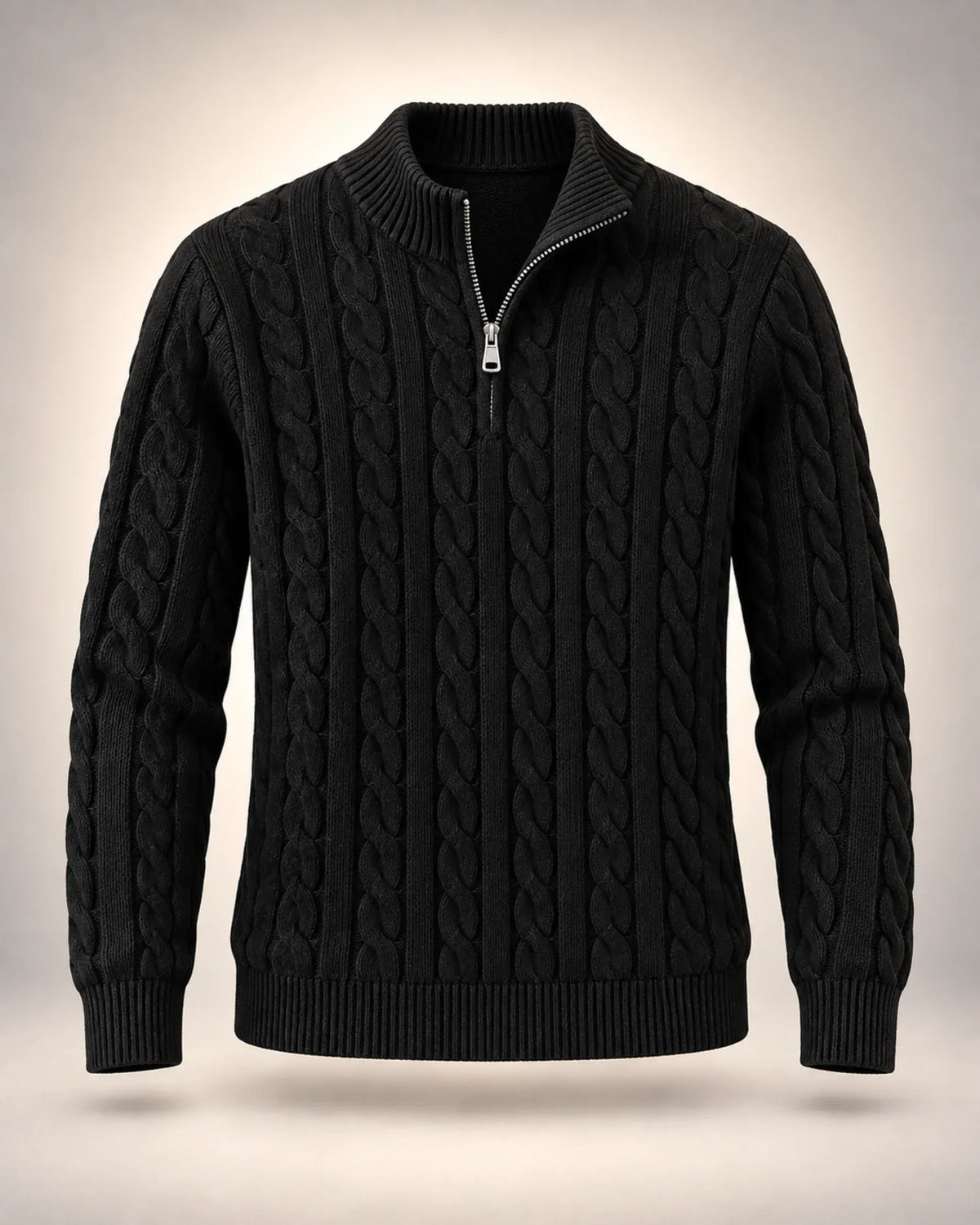 Men's Cable-Knit Half-Zip Jumper in black