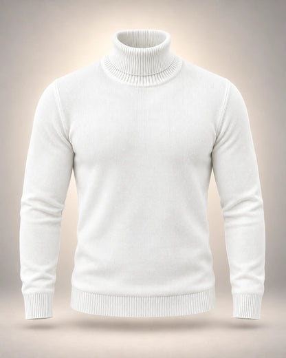 Men's High-Neck Fine Knit Jumper in white