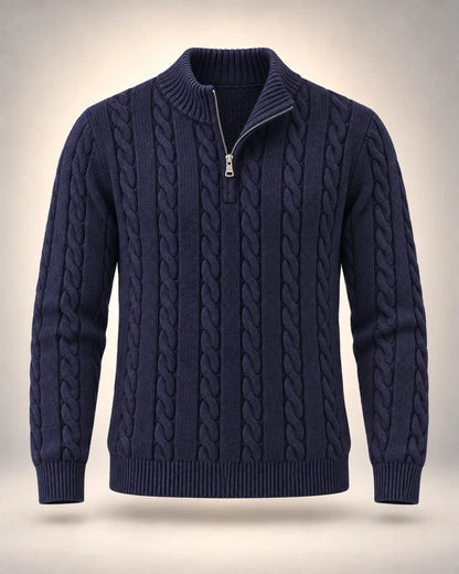 Men's Cable-Knit Half-Zip Jumper in navy