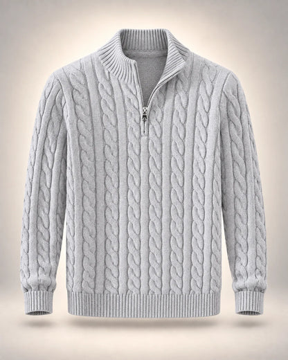 Men's Cable-Knit Half-Zip Jumper in grey