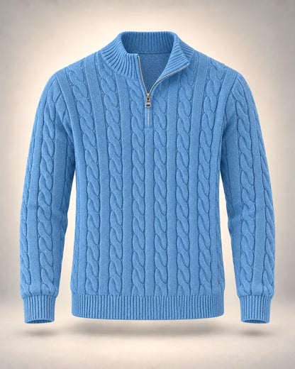 Men's Cable-Knit Half-Zip Jumper in light blue